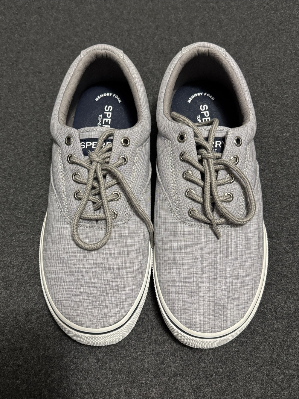 Sperry Men's 12 Light Gray Canvas Lace-Up Boat Shoes